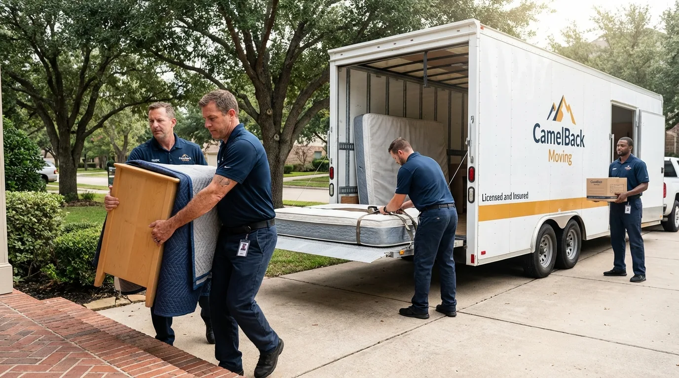 Crew loading residential truck for cross-state move from Notre Dame, IN