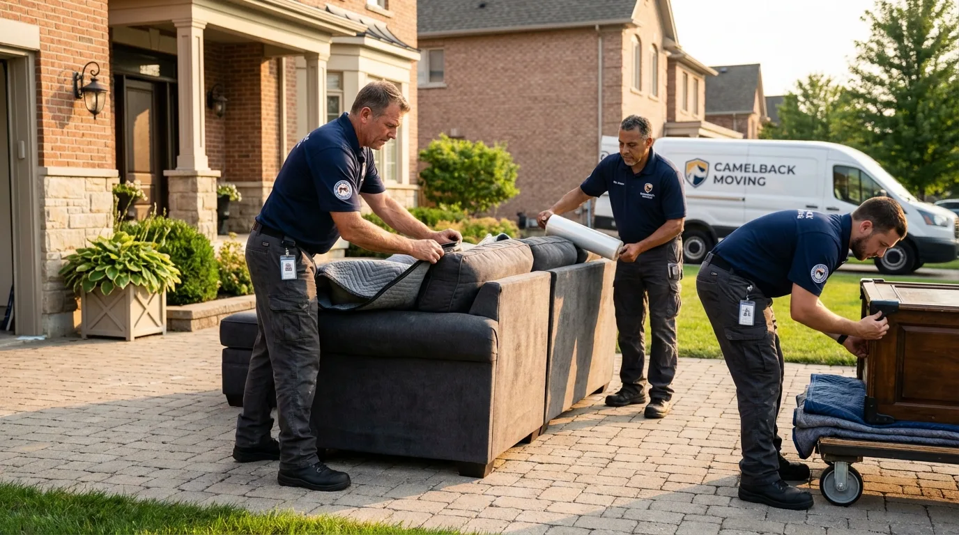 Large estate moving crew wrapping furniture in Notre Dame, IN