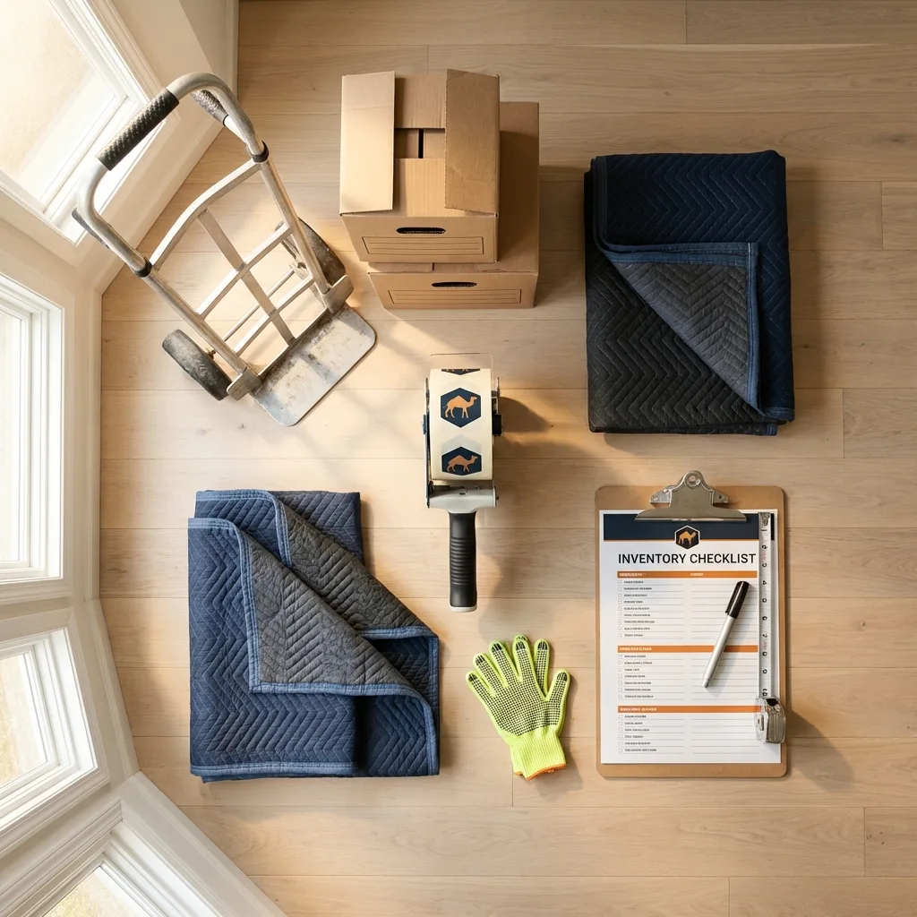 Professional moving supplies and packing materials layout for Notre Dame residential relocations